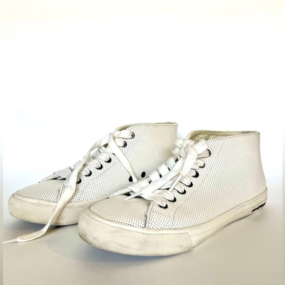 SeaVees California Special Off-White Perforated Leather Mid Sneakers - Picture 1 of 7